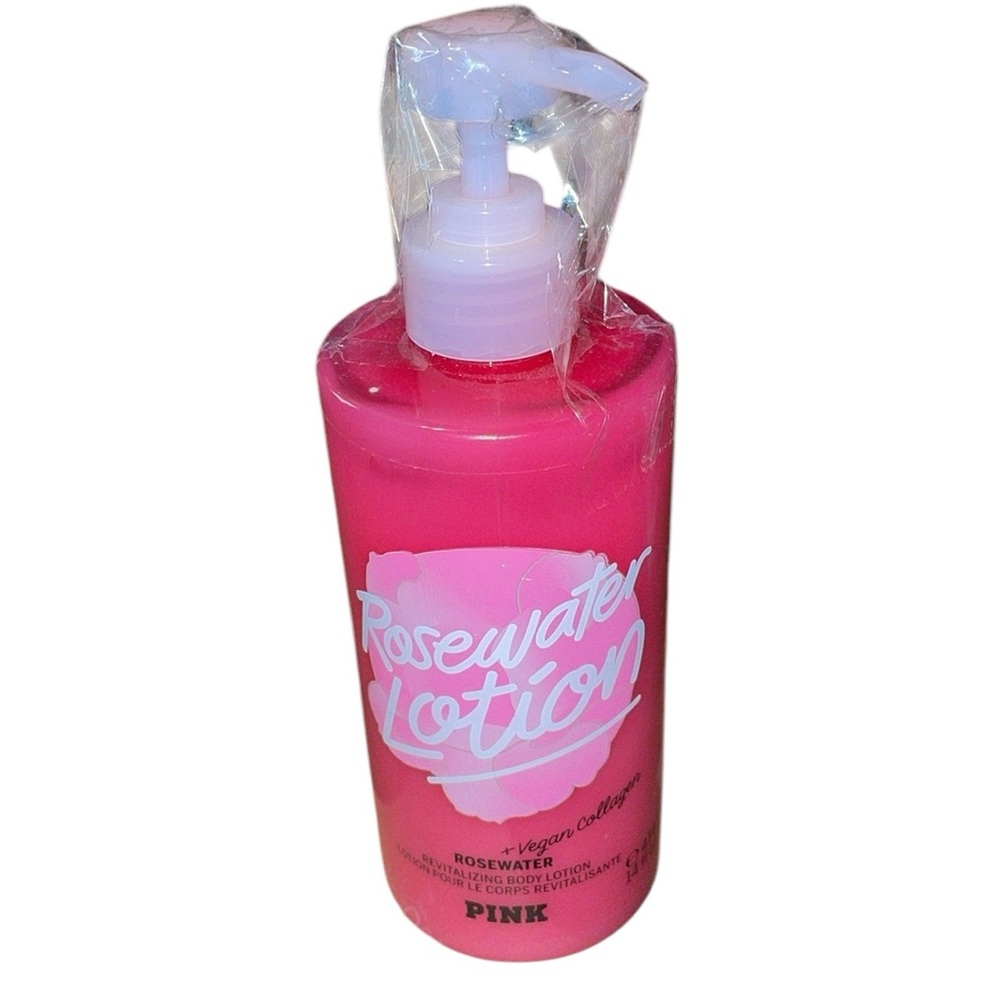 •PINK•NWT ROSEWATER + VEGAN COLLAGEN REVITALIZING BODY LOTION
14 FL OZ/ 414 ML